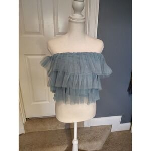 Lelis Collection‎ Blue Tiered Tulle Strapless Ruffle Crop Top NWT IT2398 Large